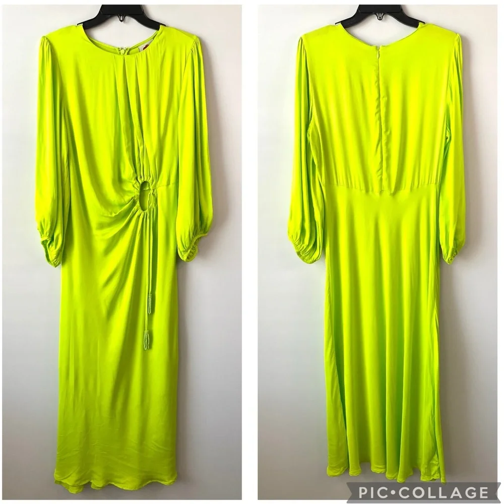 Farm Rio Lime Piping Cut Out Midi Dress L - Picture 3 of 12